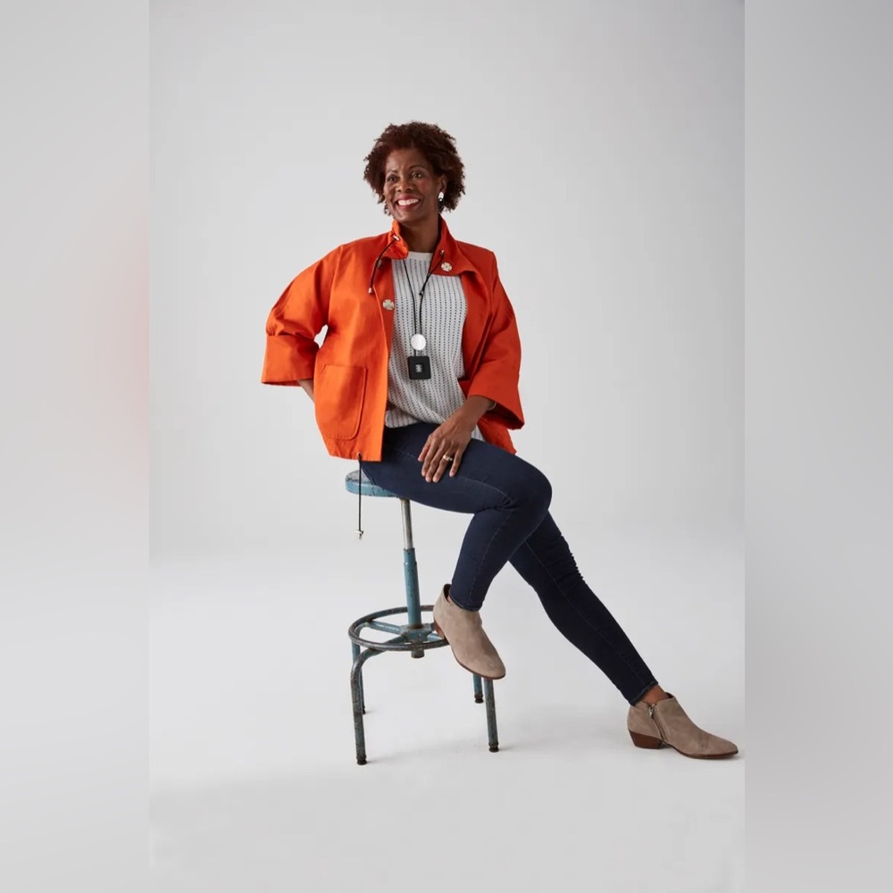 Marla Wynne Orange Canvas Drama Jacket, Size M